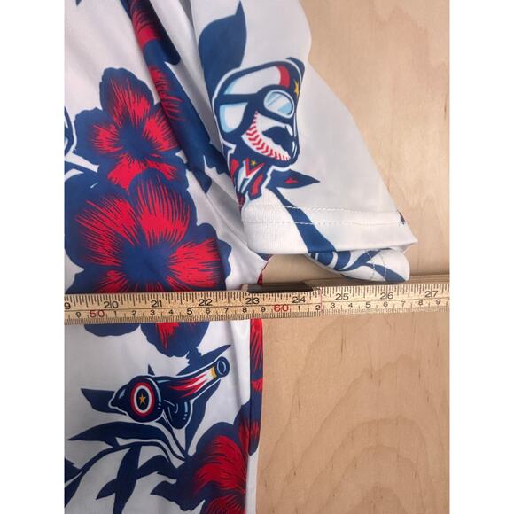 Destroyer Rocks XL Hawaiian Shirt Red White Blue Floral Cannon Aviator aloha - Picture 4 of 7